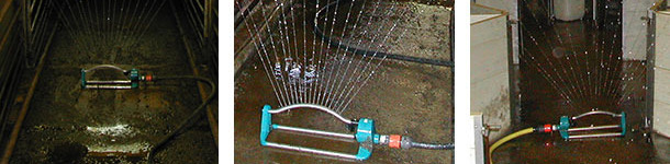 Use of sprinklers for cleaning farms