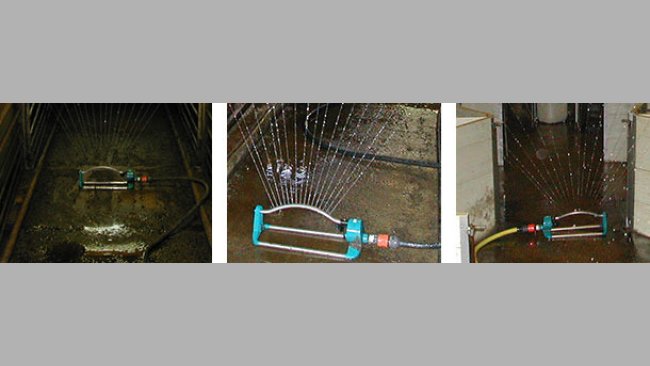 Use of sprinklers for cleaning farms