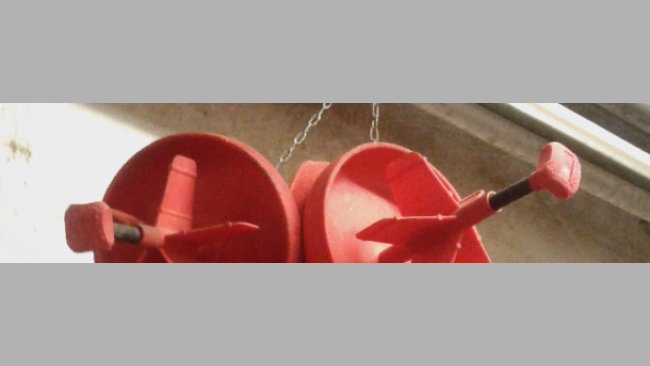 Group of pan feeders hanging from a chain