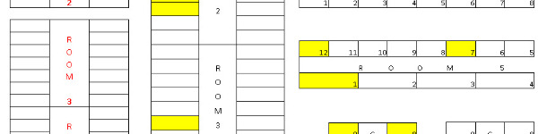 Map of the farm. The pens holding any tagged animal are shown in yellow