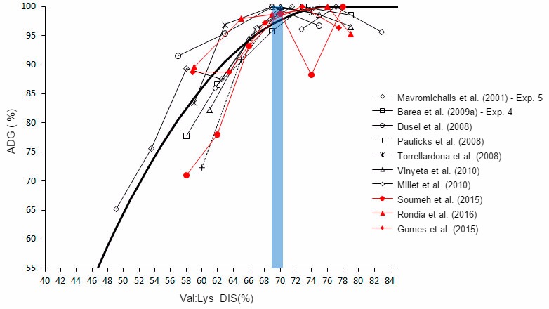 Effect of the valine / lysine ratio on piglets growth.