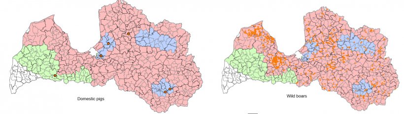 ASF epidemiologic situation in Latvia from January 1st, 2017 to September 17th, 2017 (Source: Food and Veterinary Service. Republic of Latvia)
