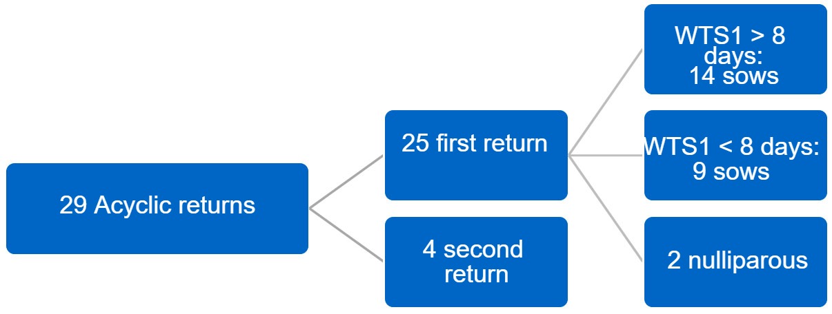 <p>Figure 3. Distribution of irregular&nbsp;returns. Third quarter of 2017. WTS1 = Weaning-to-first service interval.</p>
