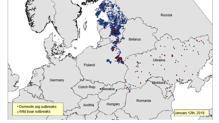 <p><span><span><span><span>ASF outbreaks notified in Eastern Europe since June 2017 (Source: RASVE-ADNS)</span></span></span></span></p>
