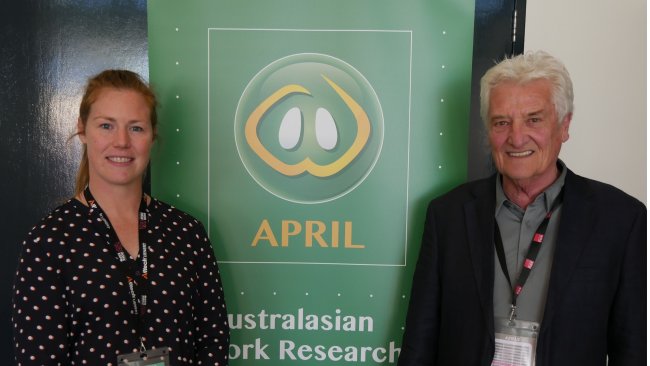 Dr Alice Weaver with Acting APRIL CEO Dr Roger Campbell at the 2018 Pan Pacific Pork Expo. Dr Weaver’s University of Adelaide PhD was supported by Pork CRC and in 2016 she was the first Industry Placement Program appointment under South Australian Government funding to Pork CRC.
