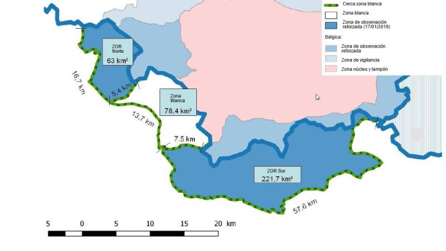 Map of the white area and the strengthened surveillance areas