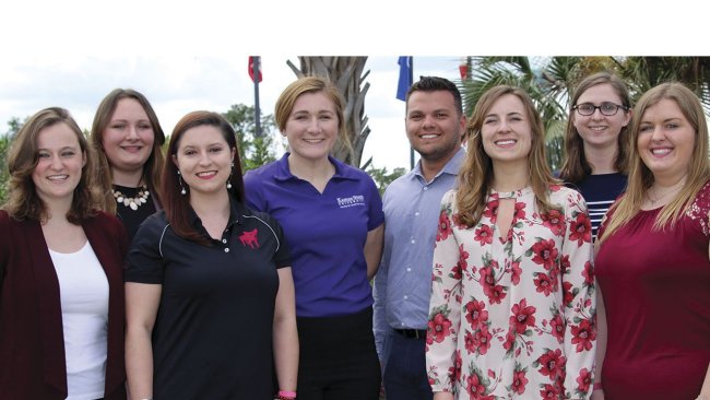 The $200 poster competition winners (L -R): Emily Nogay, University of Pennsylvania; Rachel Stika, Iowa State University; Elizabeth Noblett, North Carolina State University; Katie Kehl, Kansas State University; Justin Schumacher, University of Pennsylvania; Taylor Homann, University of Minnesota; Gabrielle Fry, Purdue University; Shelby Perkins, University of Minnesota. Not pictured: Jonathan Tubbs, Auburn University