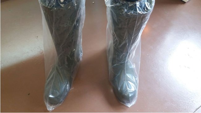 Picture 1. Plastic boots help prevent cross contamination by footwear.