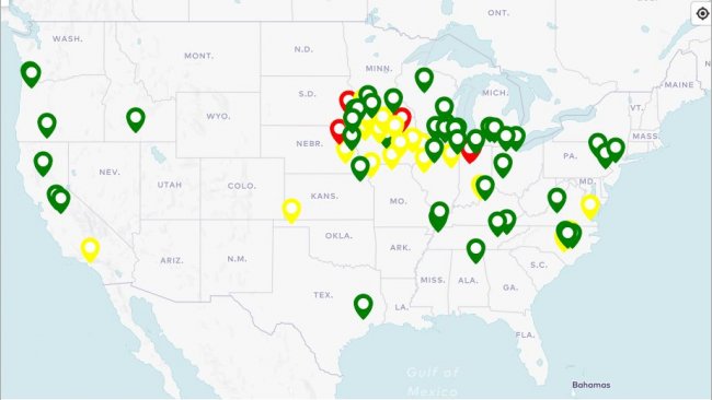 Interactive map of US pig slaughterhouses and their operating status ...