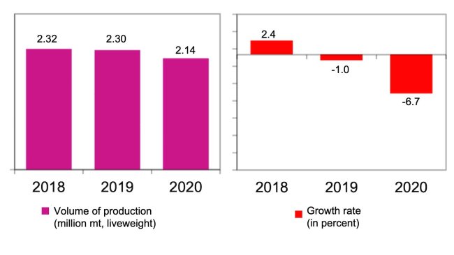 Volume of hog production and annual growth rate, Philippines Jan-Dec 2018-2020(Preliminary). Source: Philippine Statistics Authrority.