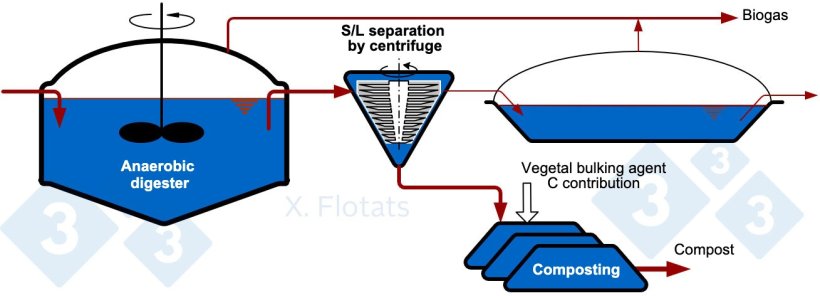 Figure 1. Diagram of the combination of anaerobic digestion and export of the solid fraction, with or without composting.
