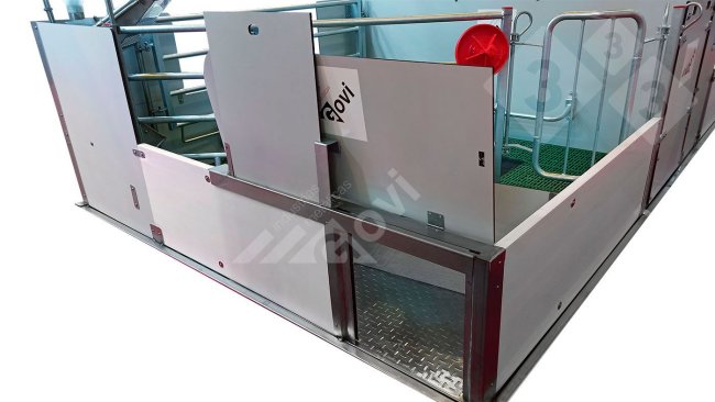 Figure 1. Farrowing pen with doors that give piglets access to the neighboring nesting area or pen.