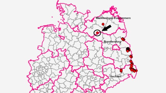 The case occurred in Marnitz in the Ludwigslust-Parchim district. Source: TSIS.