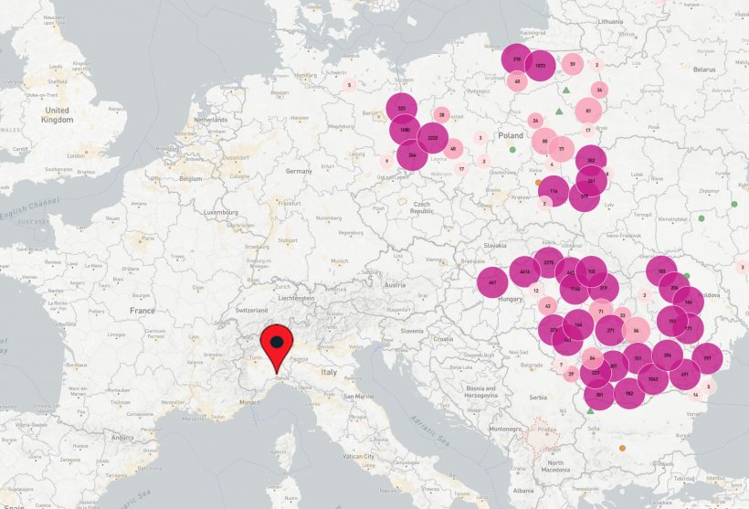 ASF outbreaks reported in Europe since January 2021.
