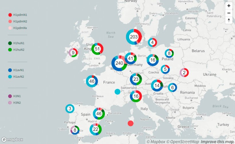 Figure 2. swIAV detection on farms in Europe, regionally clustered, first nine months of 2021
