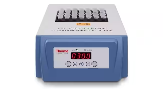 Figure 1. Dry bath block heater for microcentrifuge tubes - suitable for LAMP. Source:&nbsp;Thermo Fisher Scientific Inc.
