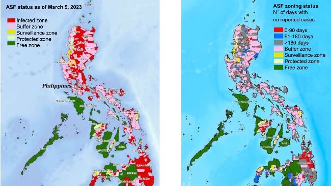 Map of the Philippines showing the zoning status per
city/municipality and number of days since a reported case.
