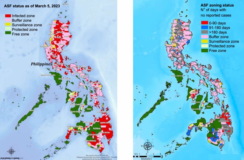 Map of the Philippines showing the zoning status per
city/municipality and number of days since a reported case.