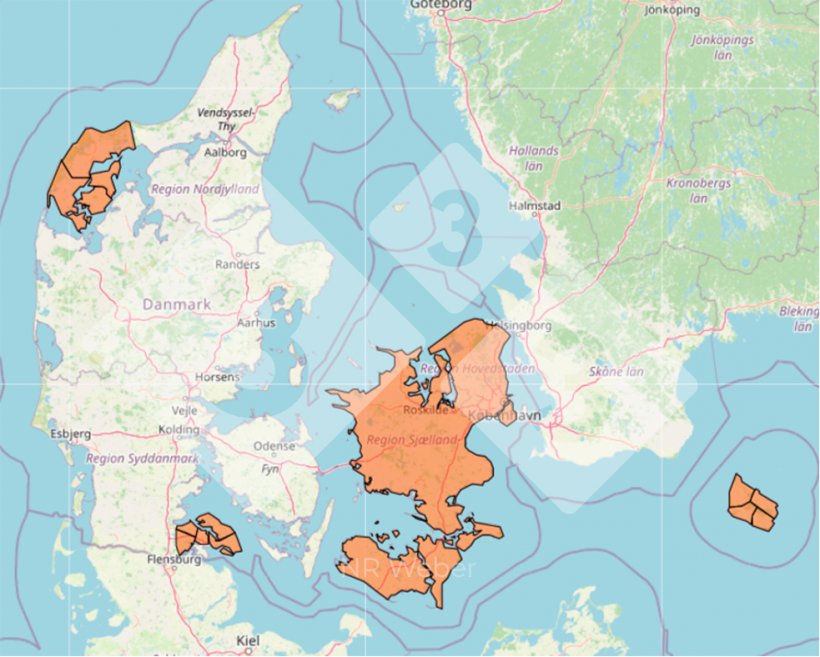 Figure 3. Status on the national reduction strategy in Denmark. Orange color represents established regional eradication programs.
