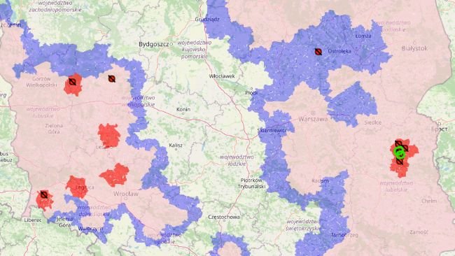 ASF outbreaks number 11 and 12 are marked in green. Red dots indicate ASF outbreaks that have occurred since the beginning of 2023. (Source: GIW)