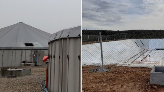 Figure 3. 80% reduction efficiency of NH3 emissions with flexible tent-type covers (left) or flexible covers with polypropylene film or the like (right).
