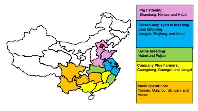 Geographical distribution and operational modes of China’s swine industry by province. Source: USDA from ATO Beijing.