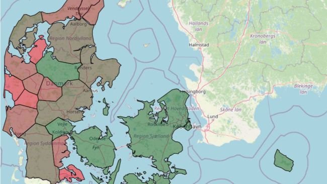 Figure 1: Prevalence (%) of Danish pig herds with positive PRRS health status by region January 2025