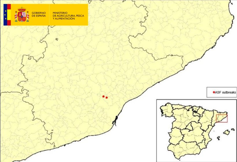 Location of the 2 ASF outbreaks in wild boars detected in Catalonia (Source: MAPA)