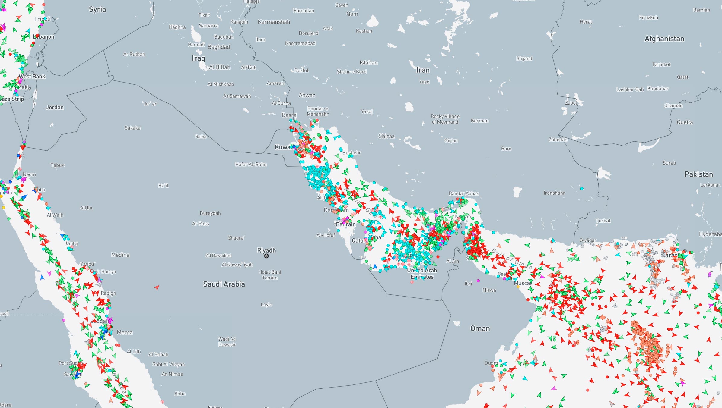 Maritime traffic in the Strait of Hormuz. Source: MarineTraffic.com
