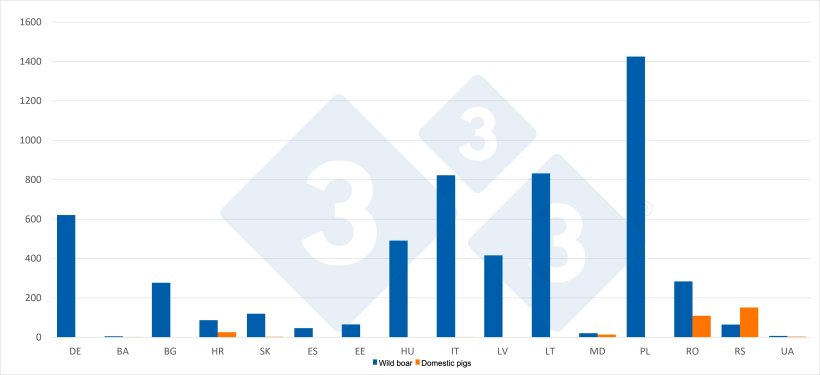 Number of cases of ASF in wild boar and domestic pigs during the first half of 2026. Source: 333 based on ADIS data.
