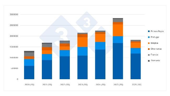 Spanish imports of live pigs (all categories) during the first half of the year, by major suppliers. Source: 333, based on data from MAPA.