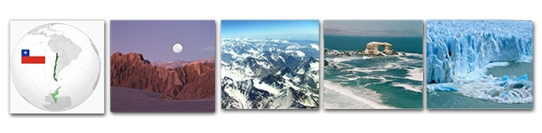 Chile is located between the Andes to the east, the Pacific Ocean to the west, the Atacama desert to the north, and the great glaciers to the south.