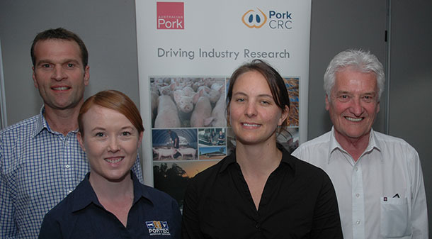 WA Pork Producers’ Association President Richard Evison (left) of Westpork with three of the 2014 WAPPA Industry Day speakers, Dr Kate Gannon, Portec Veterinary Services, Amy Suckling, Craig Mostyn Group and Dr Roger Campbell, Pork CRC.