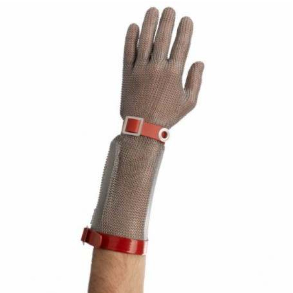 Long stainless steel mesh glove 15 cm with straps